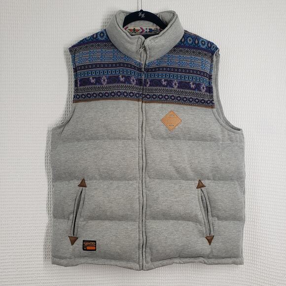 Rolling Paper Other - Rolling Paper Puffer Vest Mens Large Gray Full Zip Bohemian Outdoors Pattern